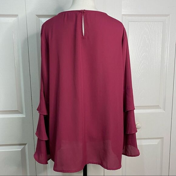 Liz Claiborne Career Berry Color Ruffled Long Sleeve Blouse - Picture 5 of 10